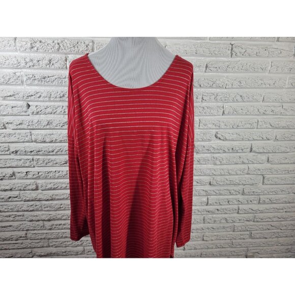 Cato Womens Top 3X Plus Tunic Long Sleeve Knit Red Stripe Sheer STR113XE - Picture 3 of 9